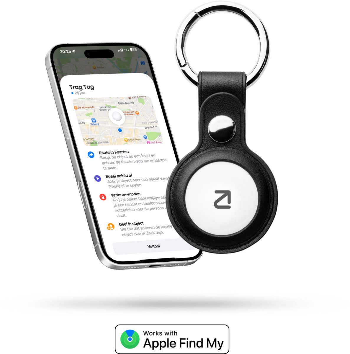 Bol.com Trag Tag + Sleutelhanger Zwart - Apple Find My - Koffer Tracker - GPS tracker - Bagage tracker - Keyfinder voor sleutels... aanbieding