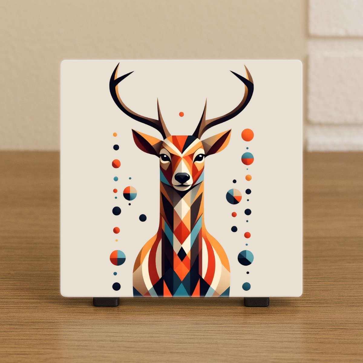 CreaCraft Wenstegeltje Hert Geometrisch – Keramiek 10,5x10,5 cm – Scandinavische Wanddecoratie Spreuktegel – Stijlvolle Woondecoratie – Trendy nu– Hip trendy tegeltje – Cadeau – Zomaar – Deco Illustratie