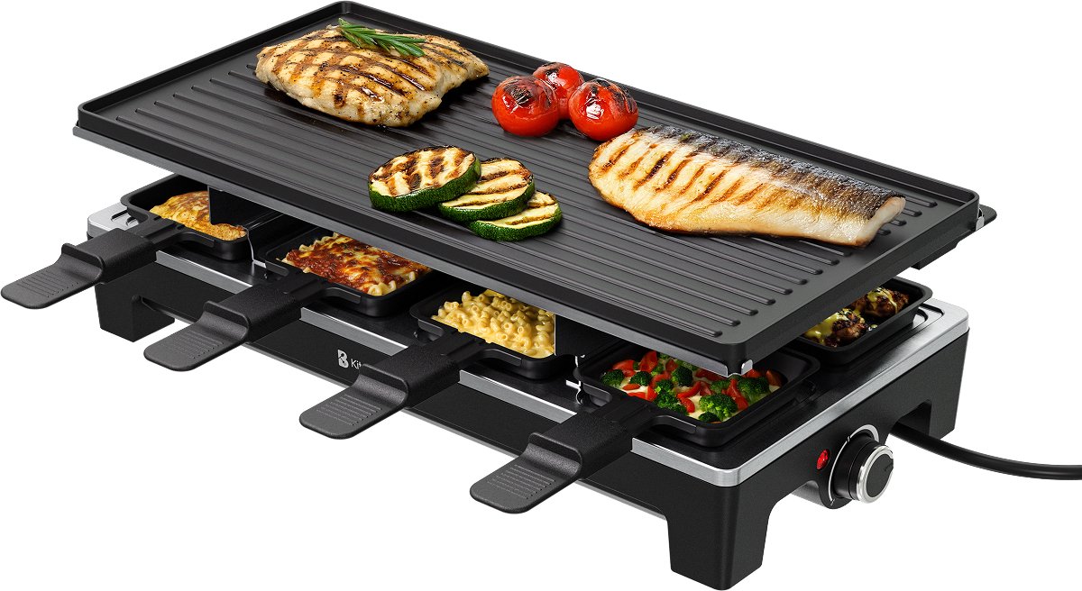 KitchenBrothers Gourmetstel - 1500W - Gourmetplaat 8 Personen - BPA-vrij - Set met Pannetjes en Spatels - 46,5 x 23 cm - Zwart