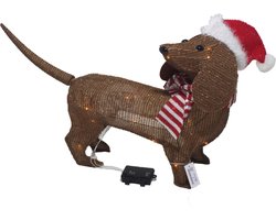 Figurine Éclairage de Noël - chien/teckel - avec bonnet de Père Noël - 70 x 14 x 43 cm - 40 LED blanches