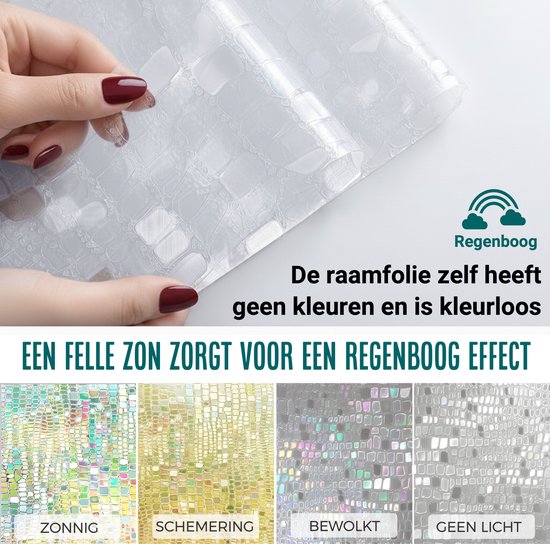 Homewell® 3D Regenboog Raamfolie HR++(+) - Anti-Inkijk - Isolerend & Zonwerend - 90x200cm – Statisch - Prisma Bejuweled Effect