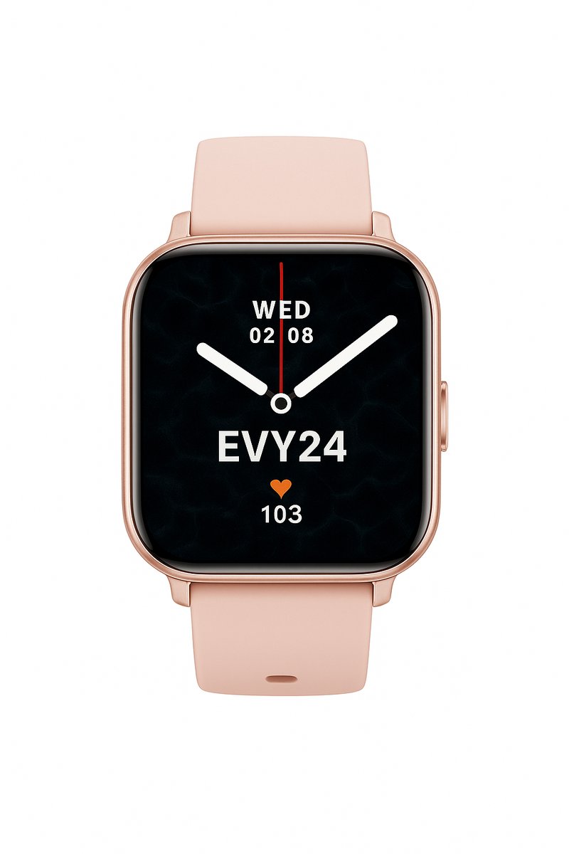 Evy24 Smartwatch - Premium Smartwatch - Sporthorloge - Smartwatch Heren en Dames - BT Bellen - Activity Tracker - Gezondheidsmonitor - Stappenteller - Siliconen en Rvs band - Rosé