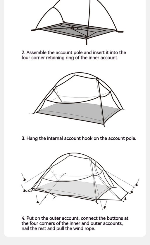 Naturehike® Cloud Up Pro Tent - Camping Tent - 2 personen - Ultra lichtgewicht tent - Outdoor - Hiking & Wandelen - Waterdicht - 3 seizoenen - Incl. grondzeil - Lichtgrijs van Naturehike — afbeelding 3