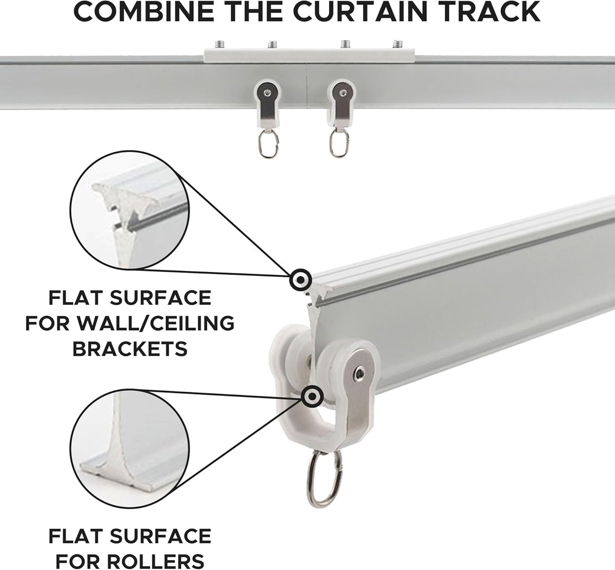 Candala Flexibele aluminium plafondgordijnrail 3 meter buigbare plafondrail voor gordijnen, gordijnrailsysteem voor plafond/wandmontage voor gebogen douchegordijn, camper en schuifgordijnrail