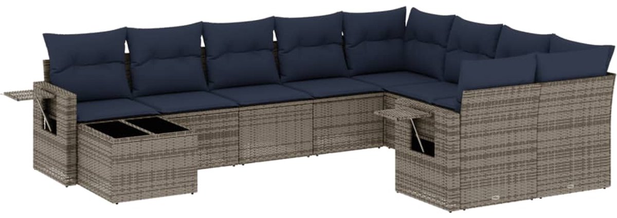 vidaXL - 10-delige - tuinbankset - met - kussens, - grijs - polyrotan