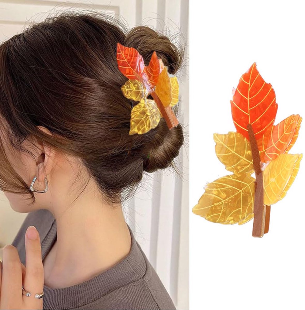 Daity 1 verpakking esdoornblad haarklemmen voor dames - herfstbladontwerp - sterke styling haarklemmen voor dik/dun haar - oranjegele acryl antislip haarklemmen - geschikt voor Thanksgiving haaraccessoires