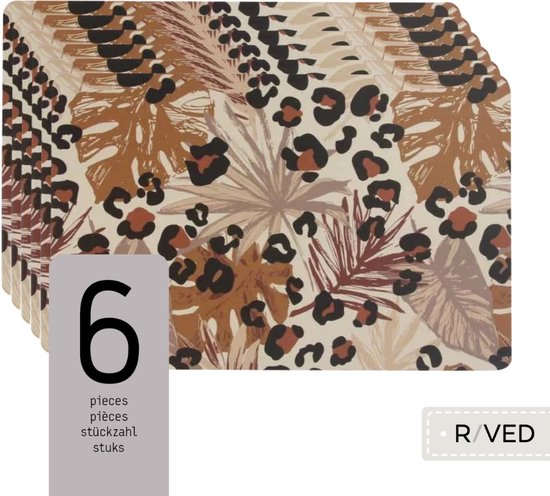 Raved Napperons Britt - Set de 6 Léopard - Beige - Table à manger - Sous-couche - Hydrofuge