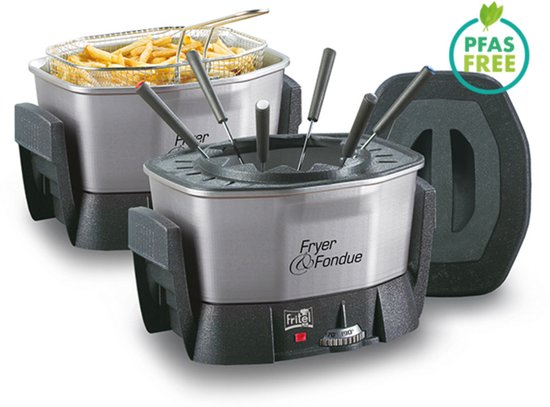 FRITEL Friteuse - Fondue FF 1400 - Fonduepot & Frituurpan - 1,5L - 1400W - Antistofdeksel - 2 tot 6 Pers. - PFAS-vrij