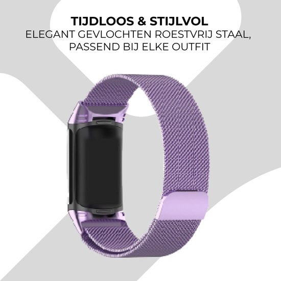 Bracelet milanais de Luxe Strap-it - adapté à Fitbit Charge 6 - Bracelet milanais en acier inoxydable pour tracker d'activité Charge 6 (violet clair)