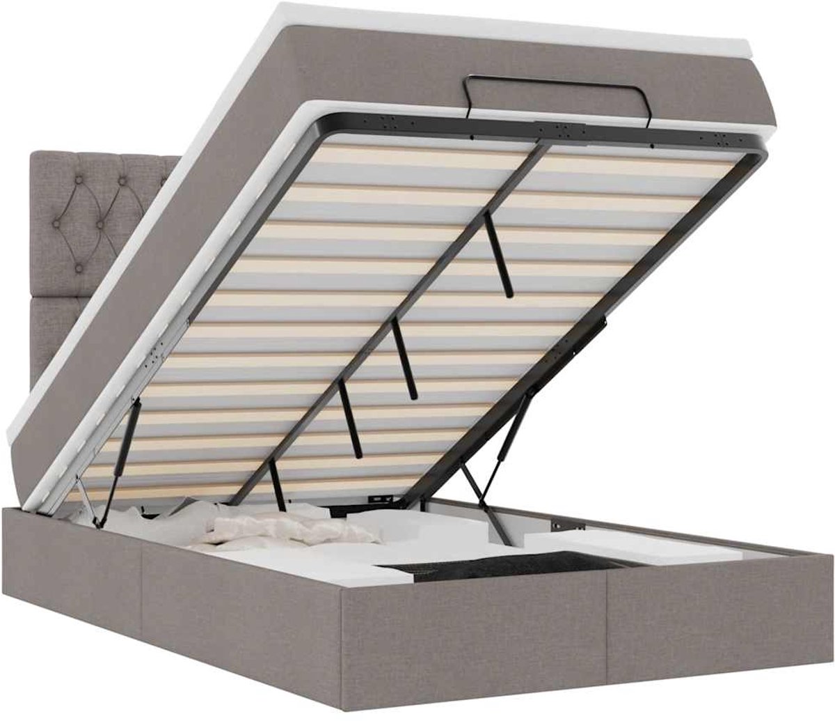 vidaXL - Ottoman - bed - met - matras - en - LED's - 120x190 - cm - stof - taupe