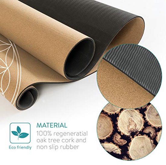 Cork Yoga Mat - Non-Slip Training Mat with Strap - 183 x 61 x 0.6 cm — afbeelding 4