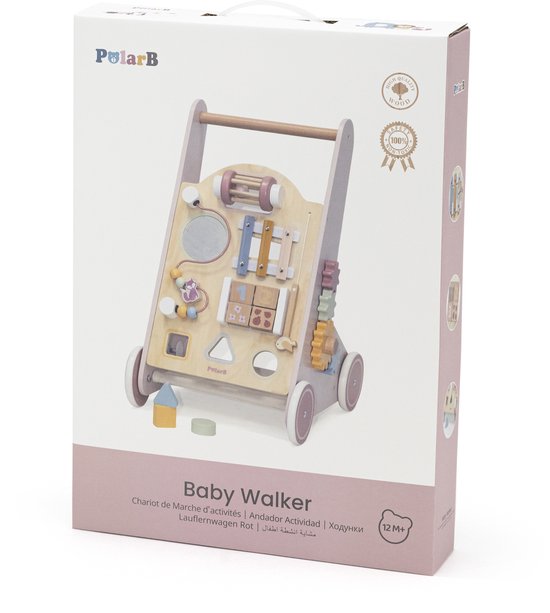 PolarB Houten Loopwagen Activiteiten - Baby Walker met 8 Speelfuncties (12+ mnd) - Looptrainer met Opbergruimte van Polarb — afbeelding 2
