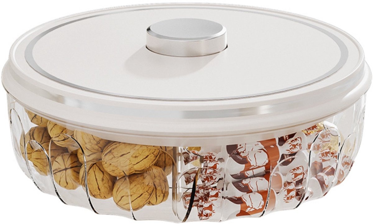 longziming -Luchtdichte Snackbox 28 cm met Druksluiting – 5-Vaks Bewaardoos voor Noten, Snoep & Fruit – Transparante Vershoudbak met Deksel, Kunststof Servierschaal voor Keuken & Feestjes