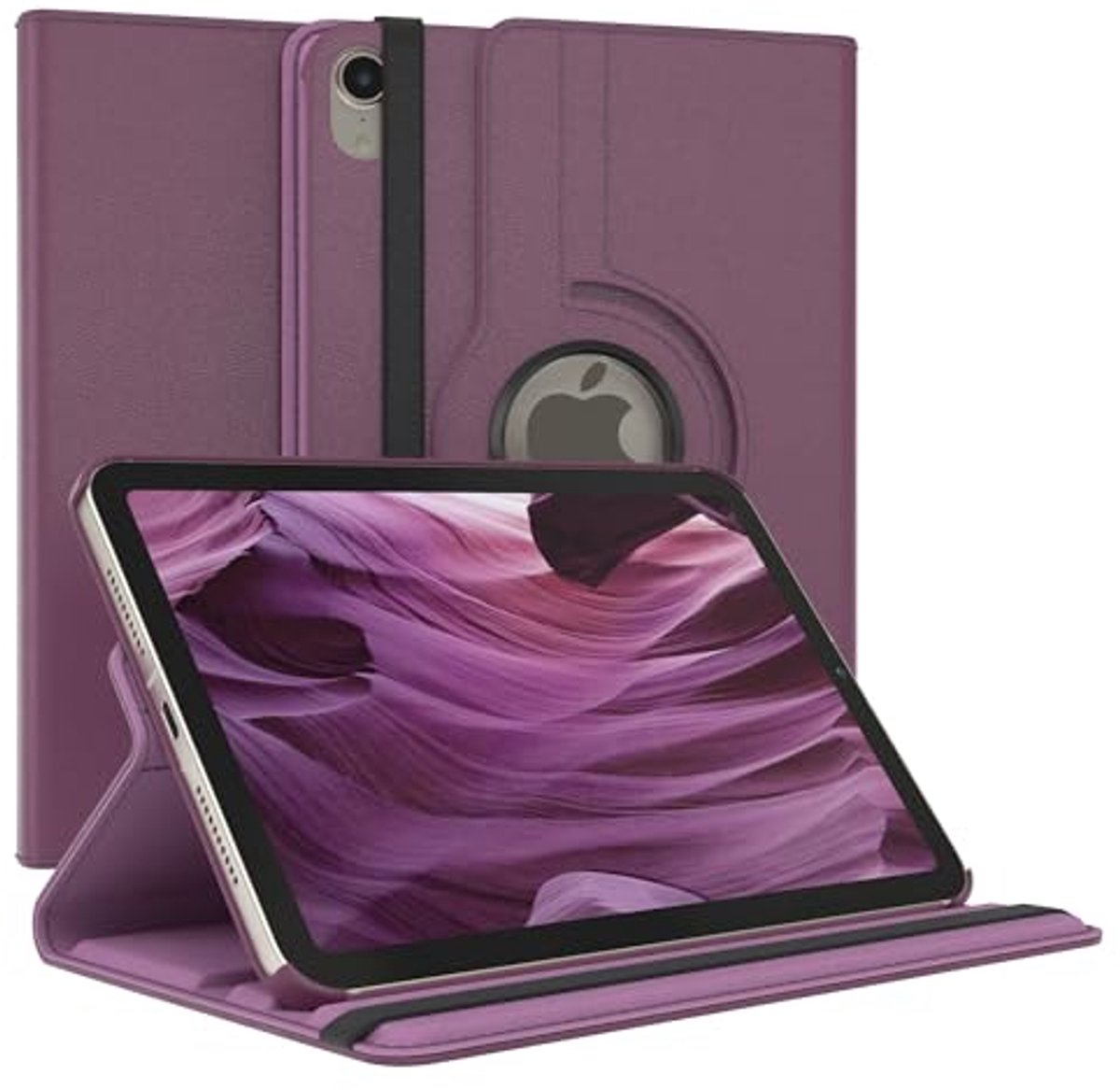 Tablet Hoes voor iPad Mini 7 (2024) - Opvouwbare Smart Cover met 360° Rotatie en Houder - Kunstleer - Paars