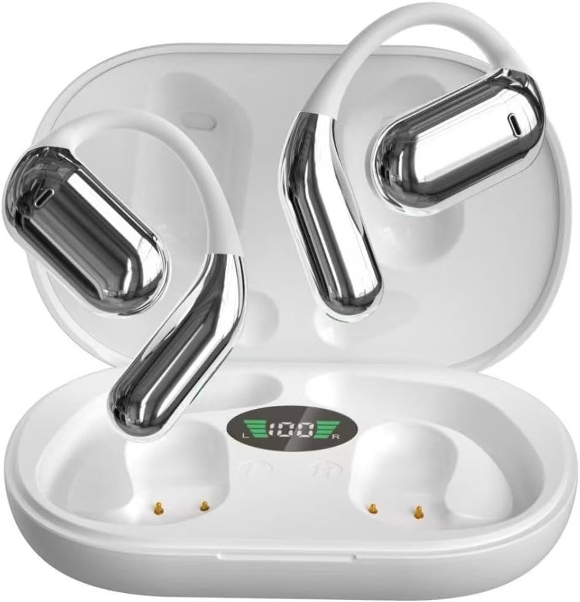 Open Ear Bone Conduction Hoofdtelefoon Bluetooth 5.3 Clip Op Oordopjes met Digitale Display Opladen Case Mini Sport Oortelefoon Ingebouwde Microfoon IPX7 Waterdicht voor Running Fitness Paars