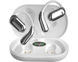 Open Ear Bone Conduction Hoofdtelefoon Bluetooth 5.3 Clip Op Oordopjes met Digitale Display Opladen Case Mini Sport Oortelefoon Ingebouwde Microfoon IPX7 Waterdicht voor Running Fitness Paars