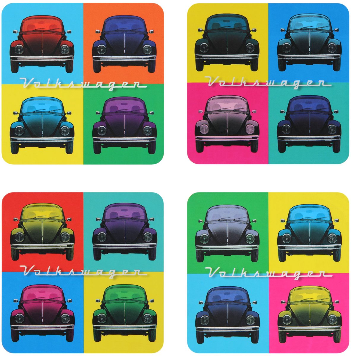 BRISA VW Collection - Volkswagen Kever Beetle onderzetters 4-delige set in kartonnen doos - Multicolor