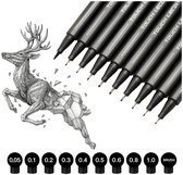 Fineliners Fineliner Set Zwart 9 Tekenpennen Volwassenen + Brushpen Brush Stift Penseel Pen – Tekenen voor Volwassenen Watervaste Fineliner Tekenpen Kalligrafie