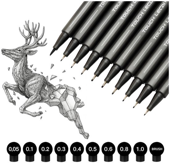 Set de 10 Stylos Pigmentés Noirs Résistants à l’Eau | Stylos de Dessin pour Adultes | 9 Fineliners Noirs + 1 Pinceau Noir | Stylo de Dessin | Liner Noir | Stylo d’Écriture – Stylo de Croquis – Stylo de Dessin – Stylo de Calligraphie – Feutres à Encre