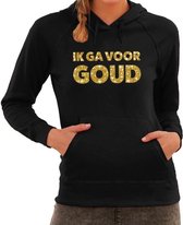Ik ga voor GOUD glitter tekst hoodie zwart dames S