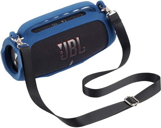Beschermhoes geschikt voor JBL Charge 5 Bluetooth Speaker - Met Draaghendel, Draagriem en Karabijnhaak - Meerdere Kleuren - Navy Blauw - Schokbestendig - Krasbestendig - Siliconen - Hoesje - Case - Bescherming van Merkloos — afbeelding 2