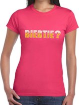Biertje tekst t-shirt roze dames - feest shirt Biertje voor dames S