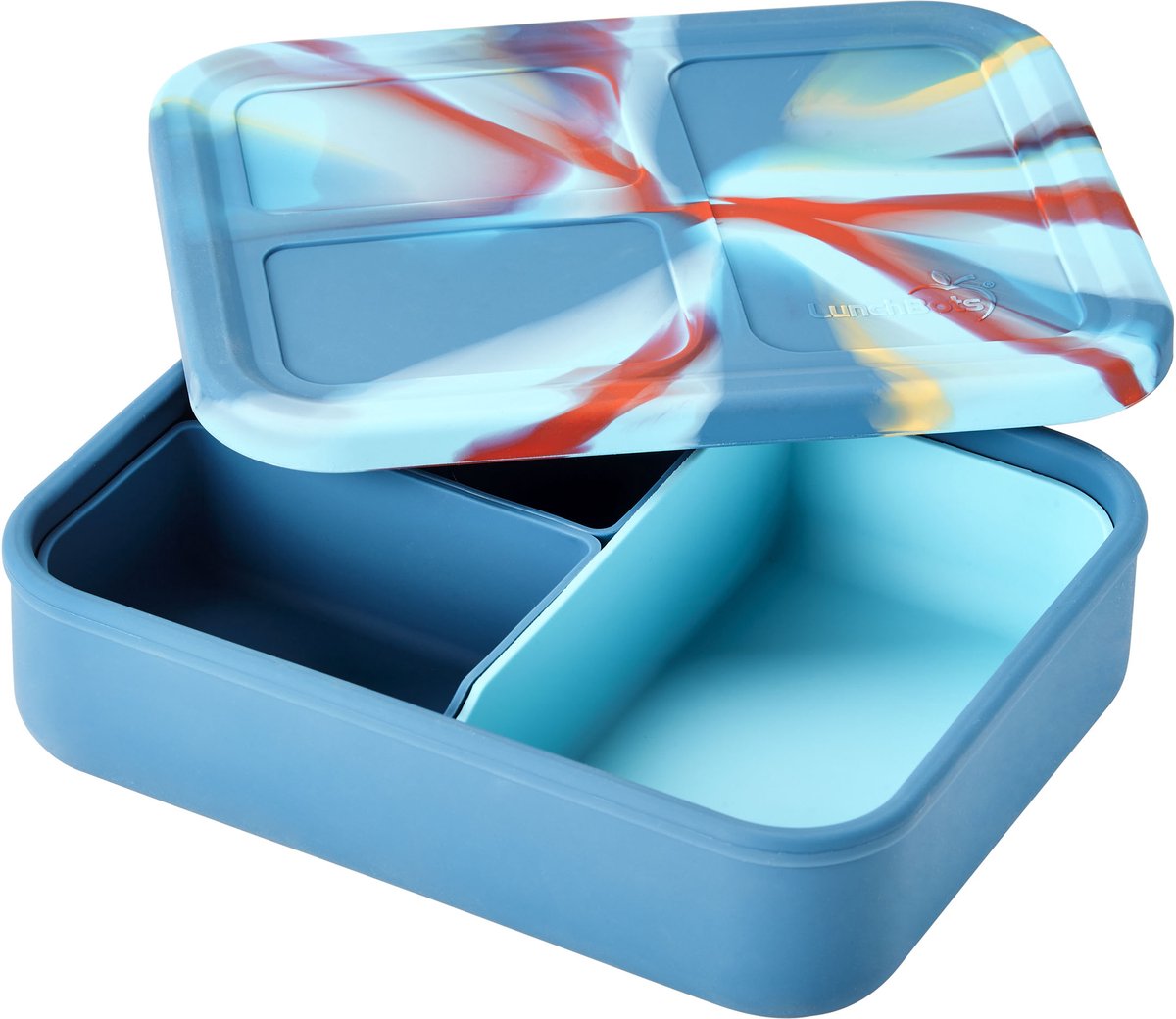 LunchBots - Large Build-a-Bento platinum siliconen bento-box - Blauw Octopus