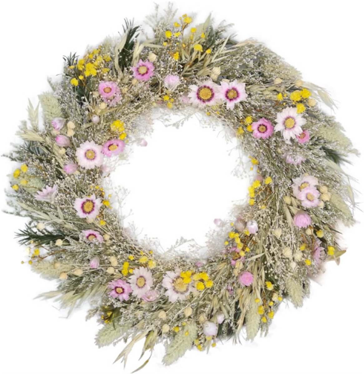 Thuys – Gedroogde Bloemenkrans – Premium Krans Van Echte Bloemen – Plasticvrije Deurkrans Voor Wand Woonkamer Hal Slaapkamer Decoratie Bruiloft – Diameter 30 cm