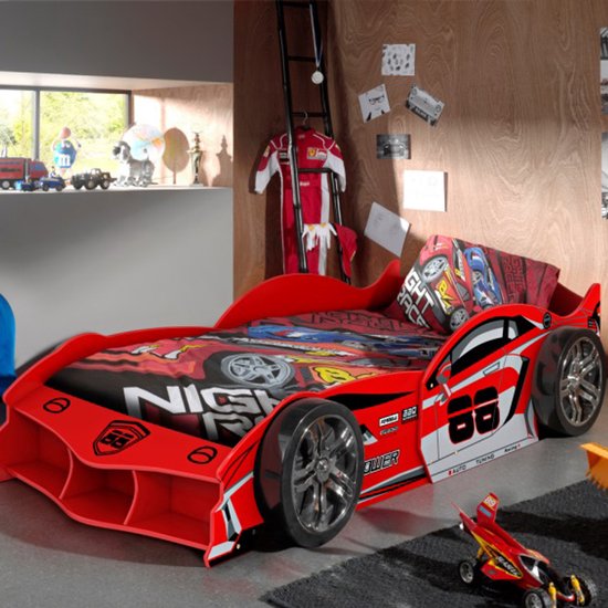 Autobed Max 90x200cm - rood - Vipack - Autobed - Rood - MDF Eenpersoons Normaal bed