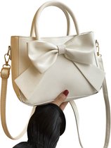 NICOLE & DORIS Handtas voor dames, kleine schoudertas, voor meisjes, schattige schoudertas, PU-leer, tassen met vlinderdas, Wit, L