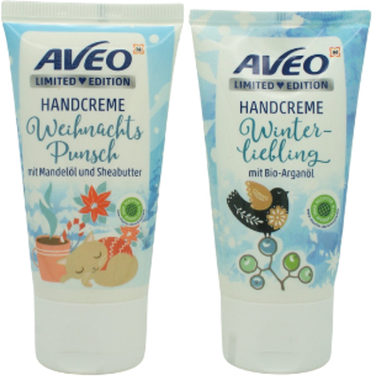 Kerst Handcrème Duo Set - AVEO Limited Edition Kerst/Winter | Weihnachts Punsch & Winter Liebling | Mini Handverzorging 2x50ml - Kerstgeur - Hydraterend & Beschermend