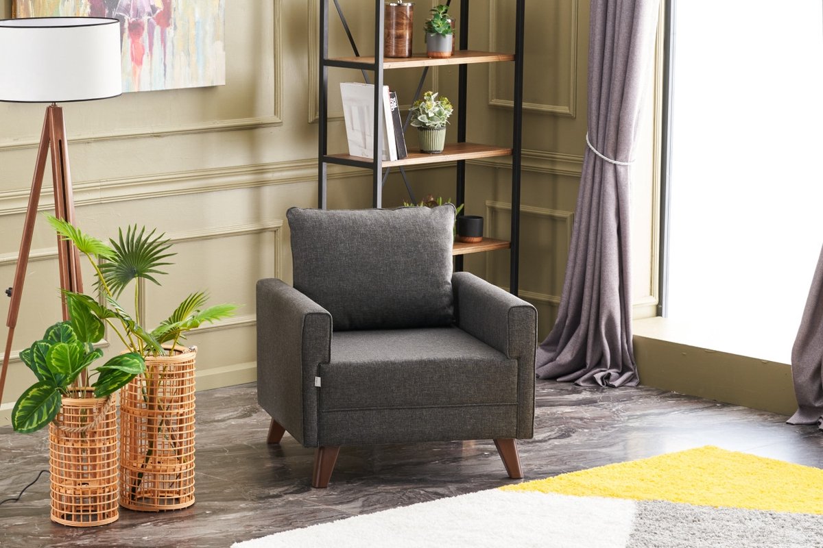 Dimehouse Landelijke fauteuil Antraciet melange geweven Stof Bella - Stof - Modern
