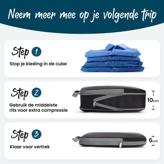 Compression Packing Cubes / Compressie Cubes – Set van 6 – Met Compressierits – Multi Color – Sunflake