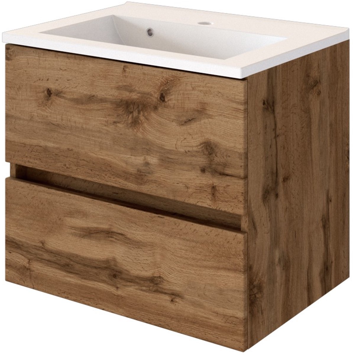 Wastafelmeubel Brama 60cm 2 lades - wotan eik - Held - Wastafelmeubels zwevend - Bruin - MDF; Spaanplaat - Wastafelmeubels zwevend -