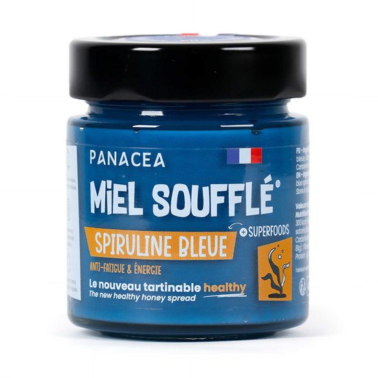 Panacea Blauwe Spirulina Honing Soufflé – Biologische innovatieve spread – Natuurlijke energieboost & uniek cadeau uit Frankrijk, 180 g