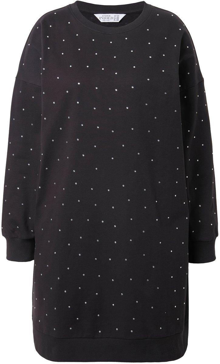Studio Untold - Dames - Sweatjurk oversized siersteentjes - Antraciet melange - Maat 50+