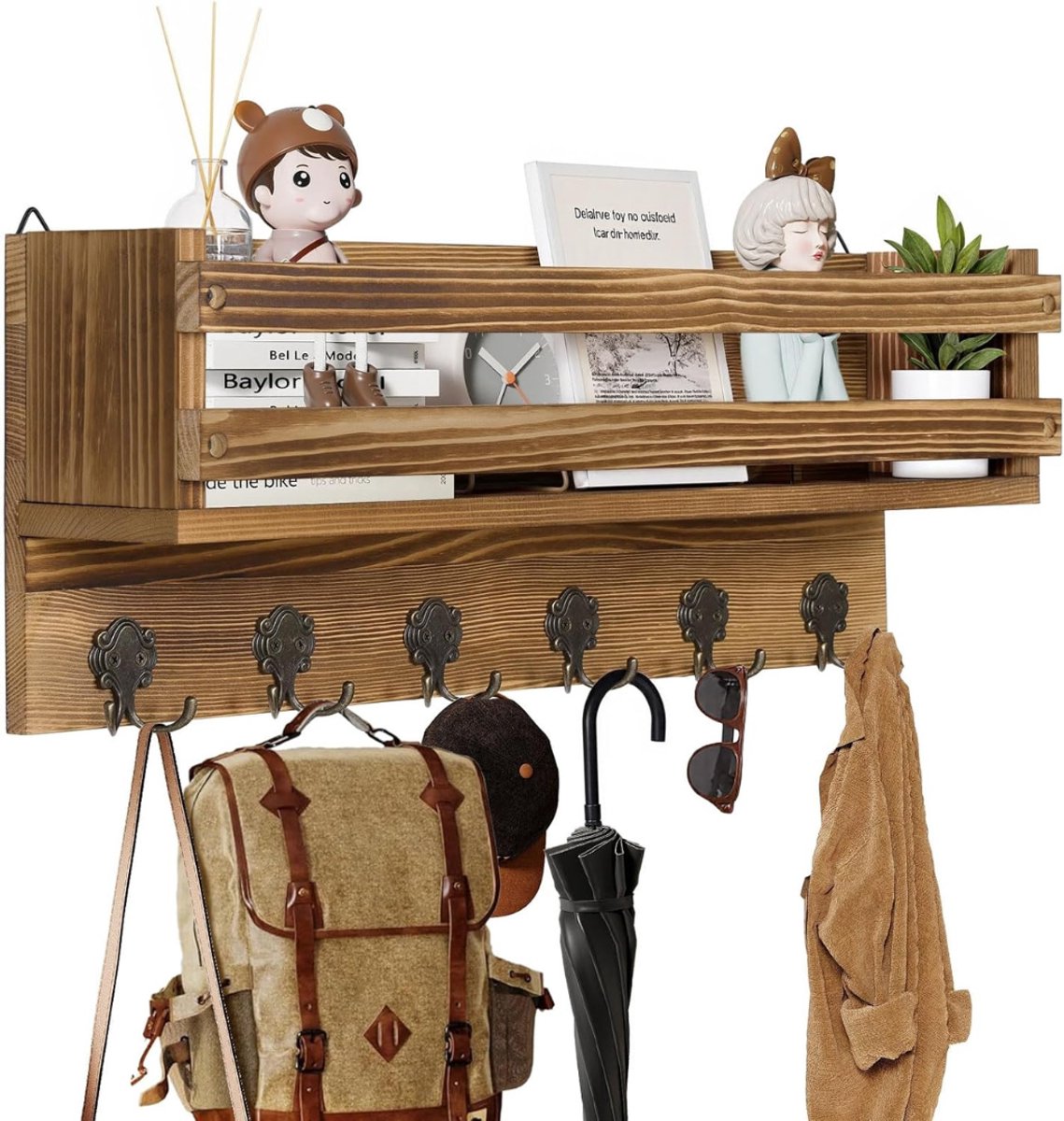 DailySupplies® Wandkapstok met Hoedenplank - Kapstok - Wandplank Bruin