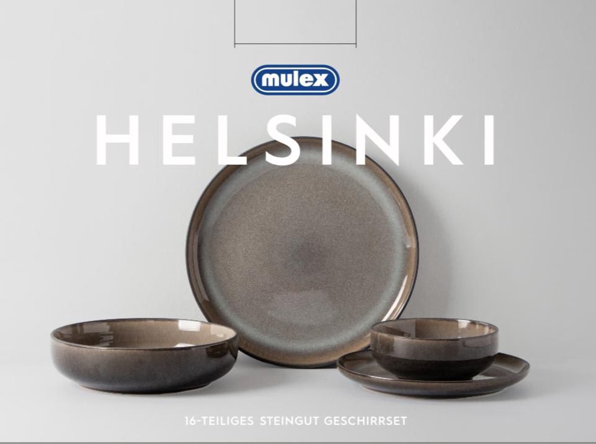Mulex | MX902026 Serviesset Helsinki - Bruin - 16-delig voor 4 Personen - Aardewerk - Inclusief Dinerborden, Ontbijtborden, Dessertborden en Kommen - Magnetron- en Vaatwasserbestendig
