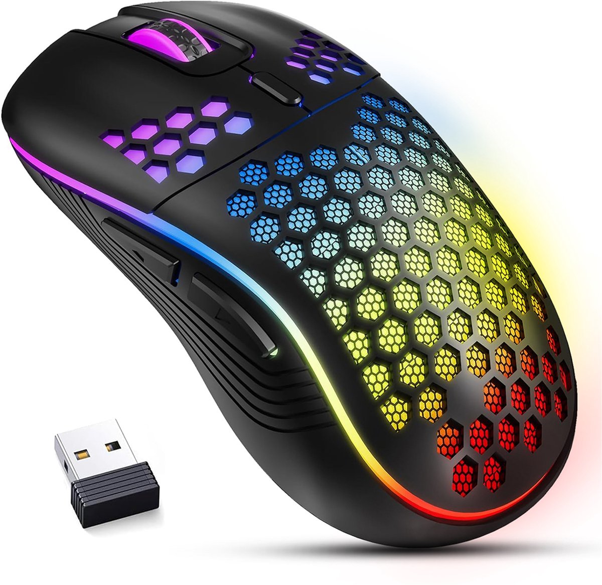 Draadloze Gaming Muis - RGB – Oplaadbaar - 1600 DPI - USB - Ergonomisch - Voor PC & Laptop