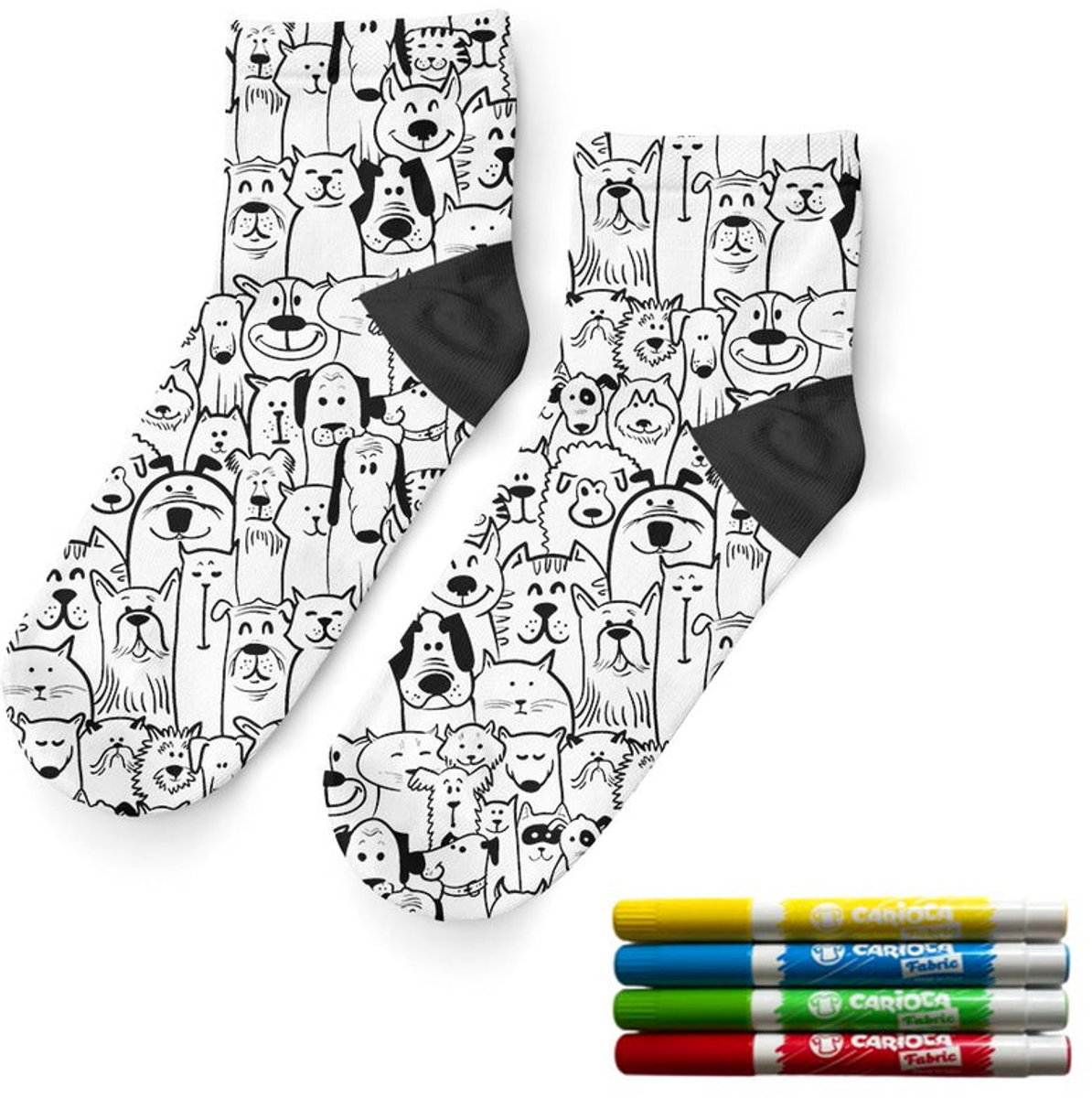 Goby Kleur je Eigen Sokken Set – 4 Carioca Stoffenstiften – Sokken – Enkelsokken