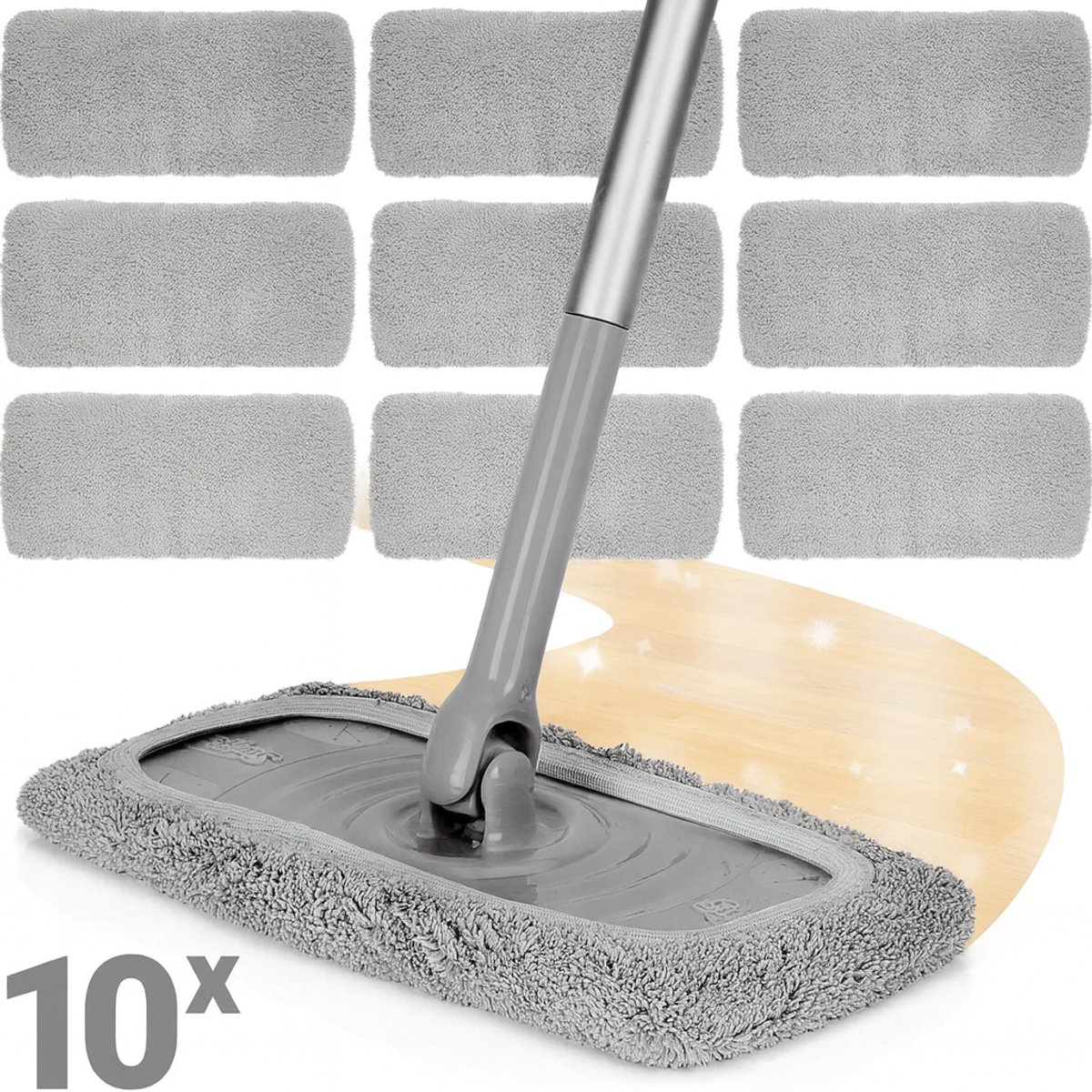 Glissimo - Herbruikbare katoenen mopdoeken voor Swiffer Sweeper Mop - Set van 10 stuks - 25,4 x 11,5 cm - Extra dik en absorberend - Geschikt voor nat & droog gebruik - Duurzaam, wasbaar en milieuvriendelijk - Perfecte pasvorm en langdurige reiniging