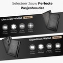 Vergelijking van de Discovery Wallet (zwart, €39,90, 10 pasjes) en Expedition Wallet (zwart, €49,90, 12 pasjes).