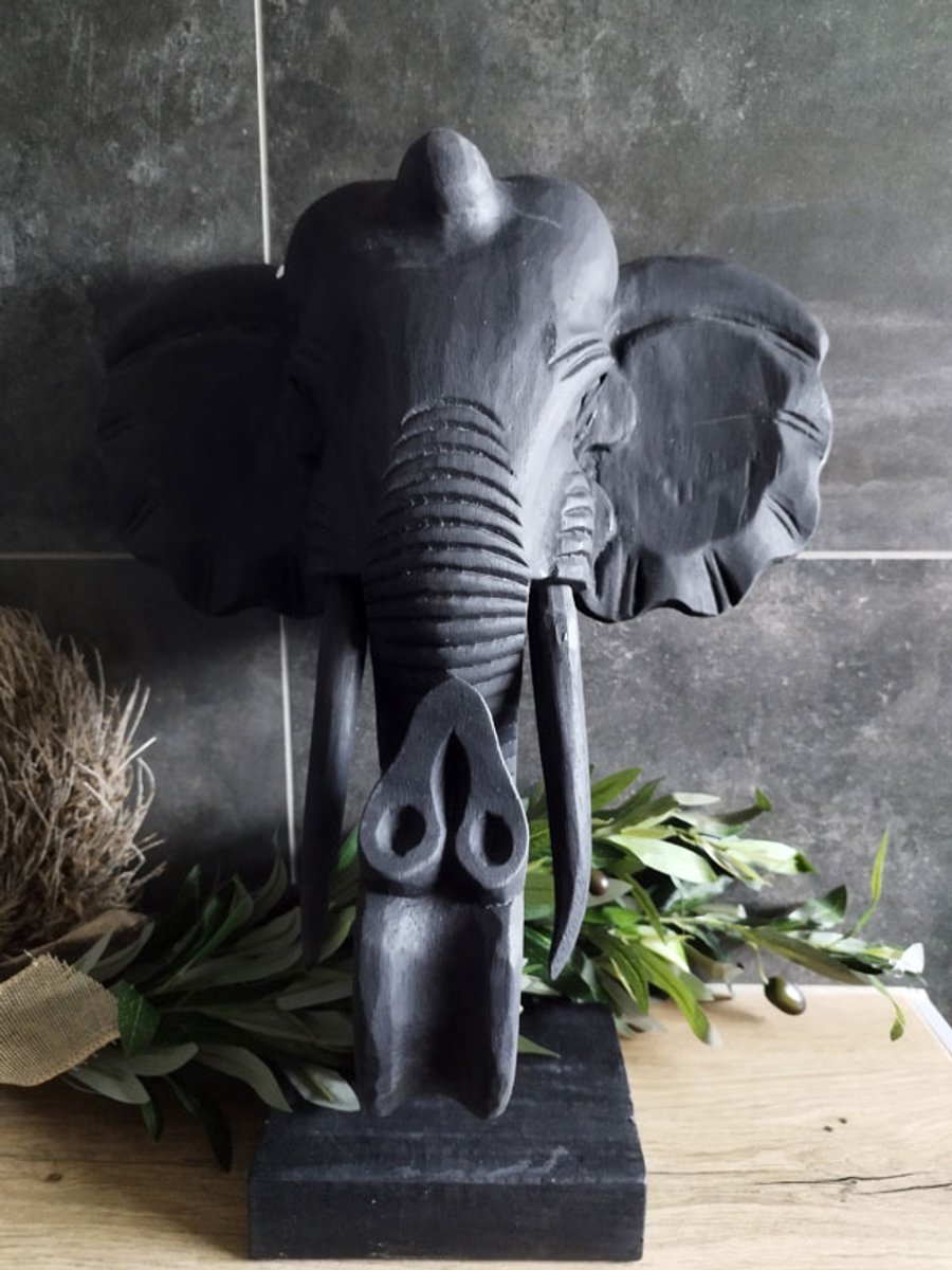 Zwart houten olifantenkop