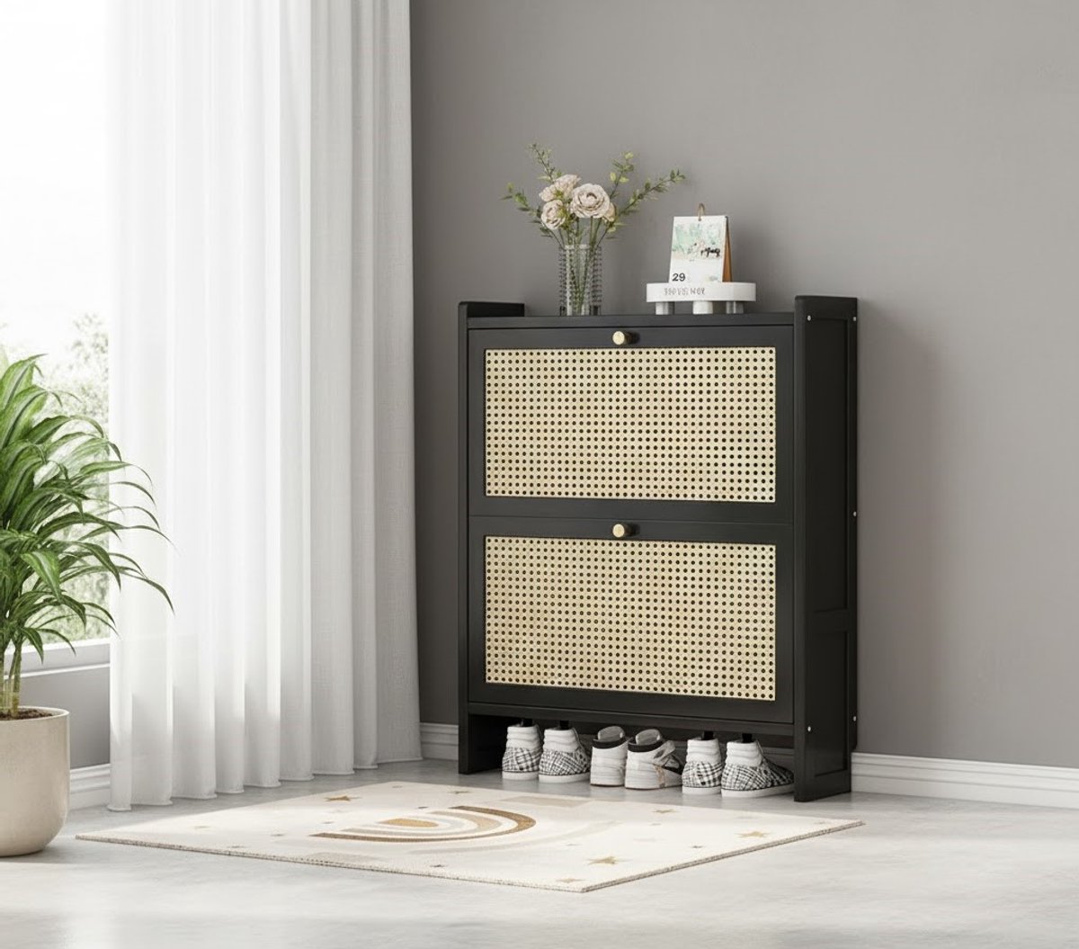 Schoenenrek met kleplades – Medahomestore moderne schoenenkast met 2 kantelbakken – Ruimtebesparende schoenenorganizer voor hal, slaapkamer & entree – Smal, vrijstaand & afsluitbaar schoenenrek voor wandmontage