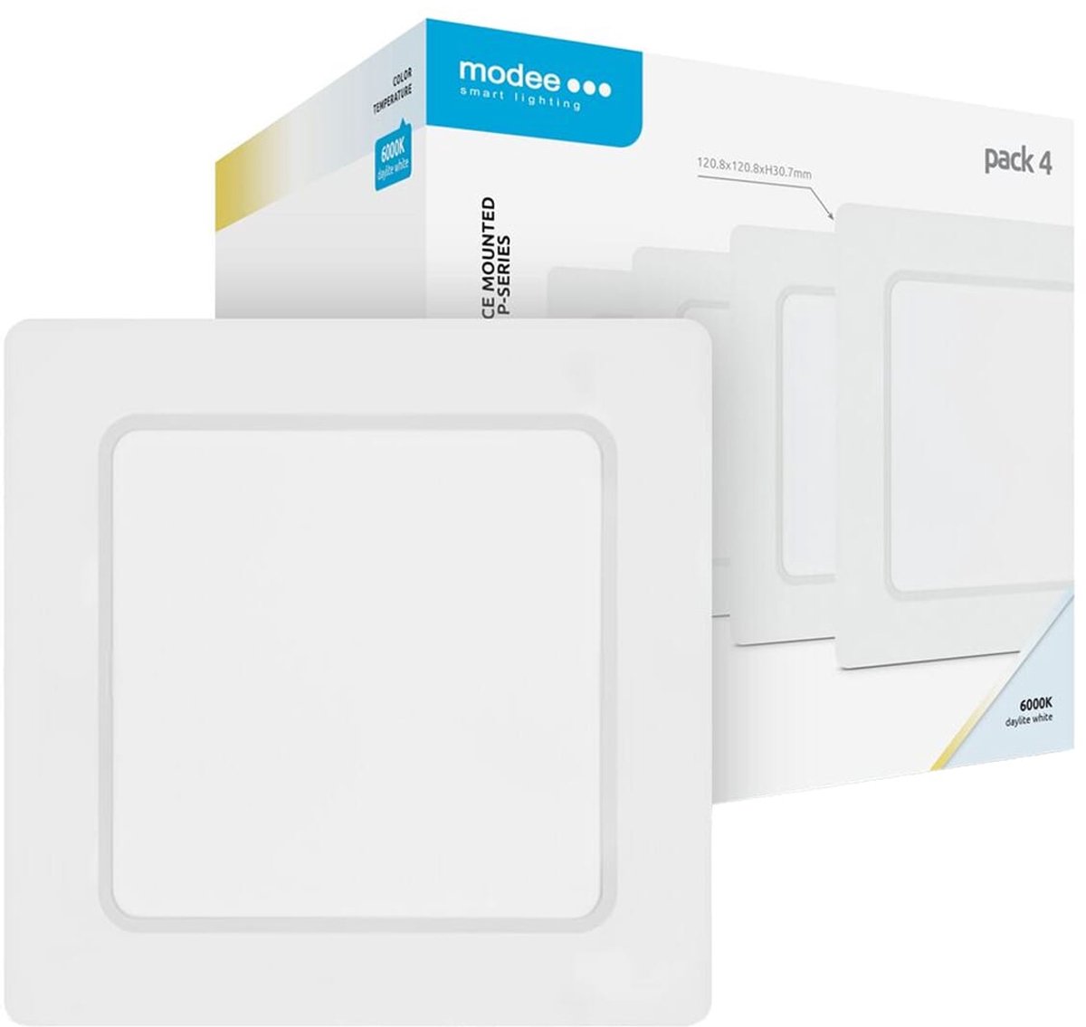 Modee LED Paneel Vierkant Opbouw - 12W - 1320lm - 12x3.7cm - 6000K - Koel Wit - Voor Hal, Toilet of Kleine Ruimte - 4 stuks