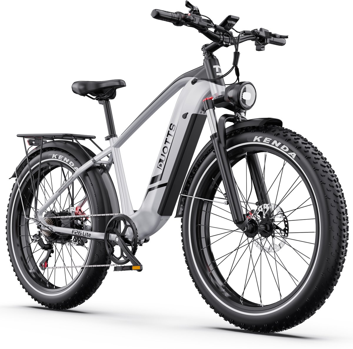 【Eindejaarsdeal】Elektrische Fiets DUOTTS F26-Lite - 864Wh/18 Ah Accu - 100 km Bereik - 250W Motor - 26x4 Inch Banden - Shimano 7 Versnellingen - Aluminium Frame - Inclusief Bagagedrager - Elektrische Mountainbike - zilver - 【Eindejaarsdeal】Elektrische - €1.239,00