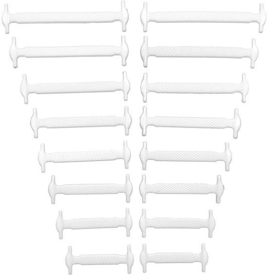 Set van 16 witte, platte siliconen elastische veters met T-uiteinden.