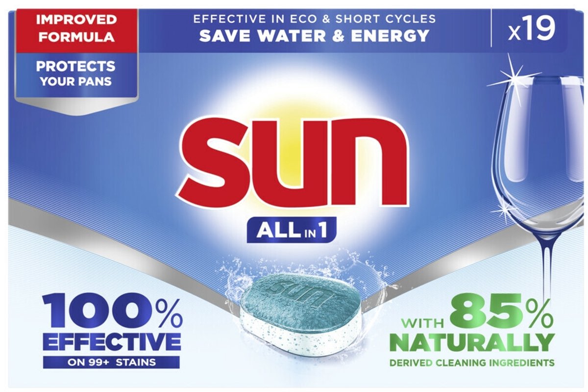 1 x Sun - Vaatwastabletten - All-in-1 Neutraal - 19 tabletten - Vaatwasmiddel - Vaatwastablet - Vaatwasmiddel Neutraal - Vaatwasmiddel All-in-1 - Vaatwasmiddel Effectief