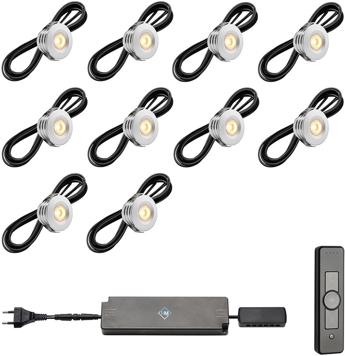 LED veranda inbouwspots Pals ab inclusief trafo en afstandsbediening - 3W / dimbaar / inbouwspot / terrasoverkapping / overkapping / serre / carport / warm wit / rond / 230V / IP44 / set van 10 stuks