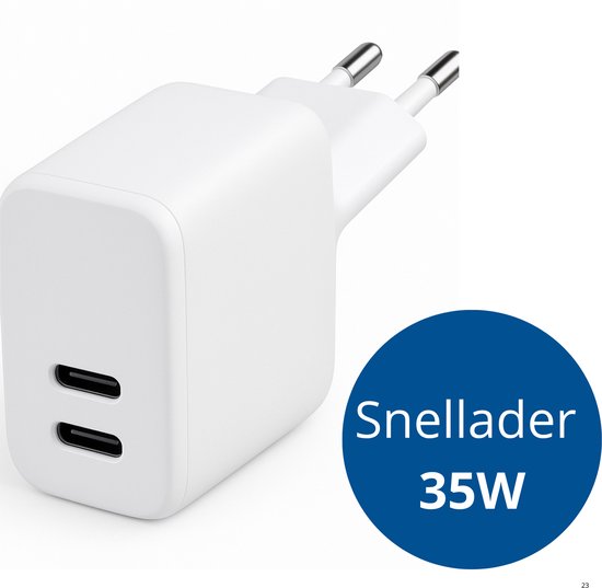 Xtronic 35W USB-C Snellader – Dubbele Poort Oplader – Geschikt voor iPhone, iPad & Samsung – Compacte USB-C Adapter